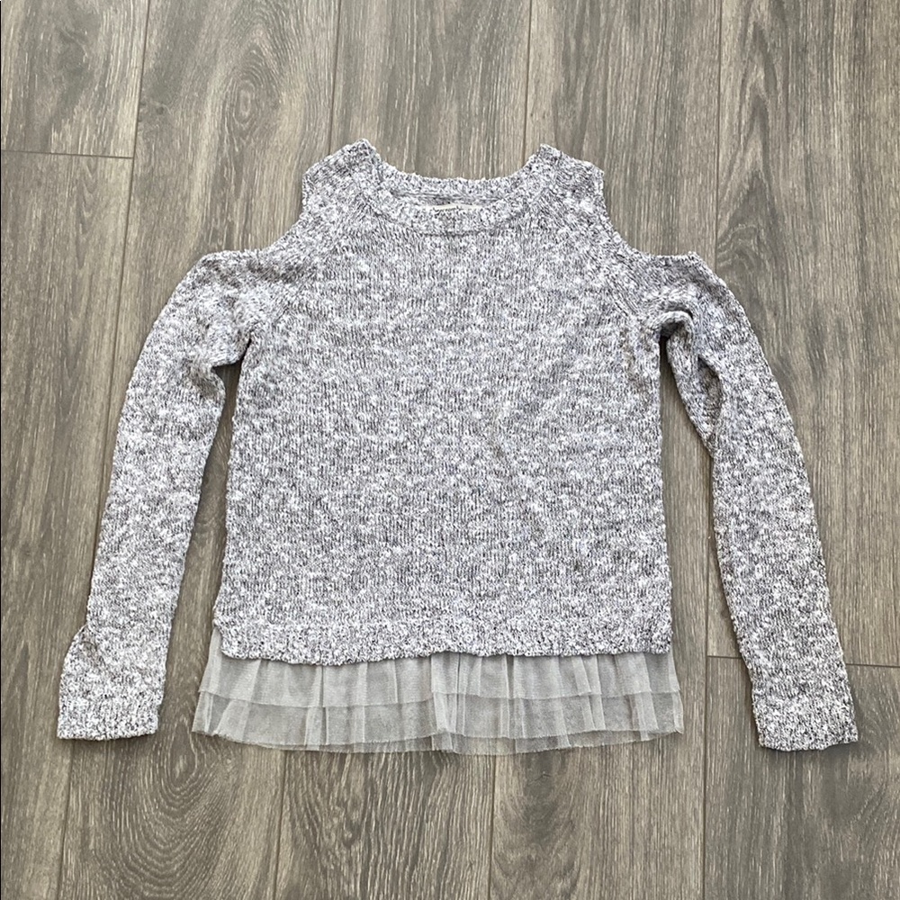 Abercrombie Kids - Grey & White Sweater with Ruffle Hem - Size 11/12